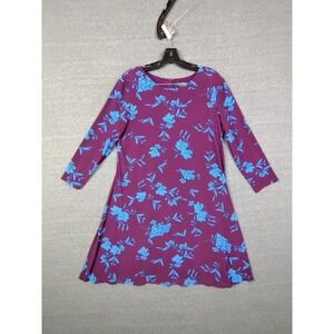 LRL Womens Dress 12 Purple Floral Stretch‎ A Line Preppy Career Office Capsule